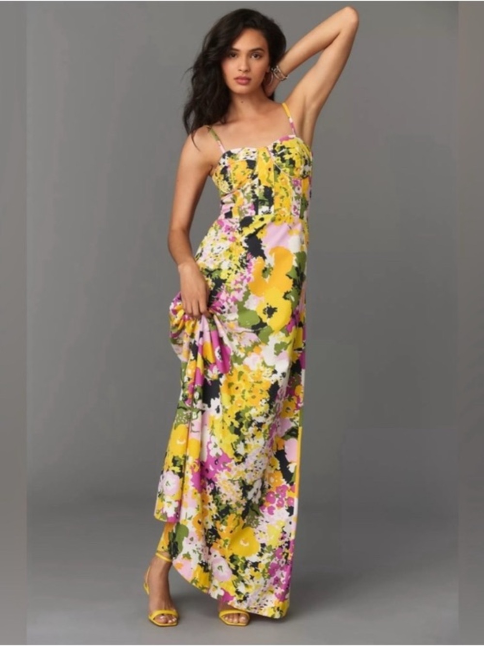 NWT Anthropologie S/W/F Floral Printed Corset Smocked Maxi Dress